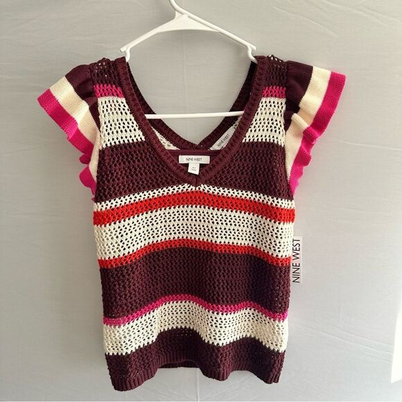 Women's Nine West Crochet Striped Top - Picture 1 of 9